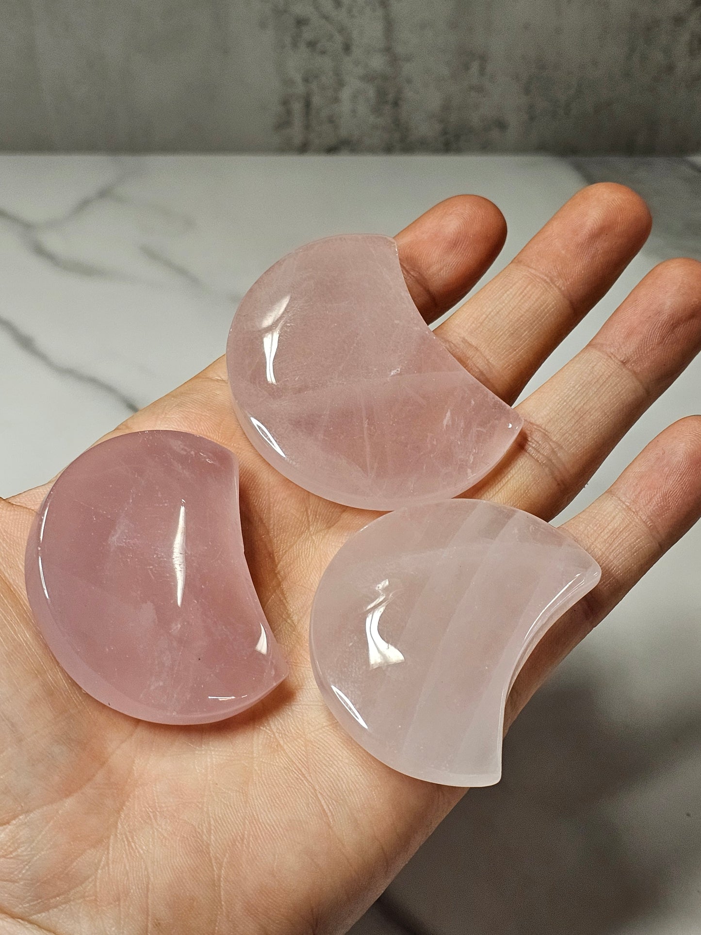 Rose Quartz Moon Carving