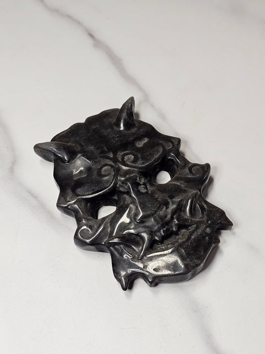 Silver Sheen Obsidian Mask Carving