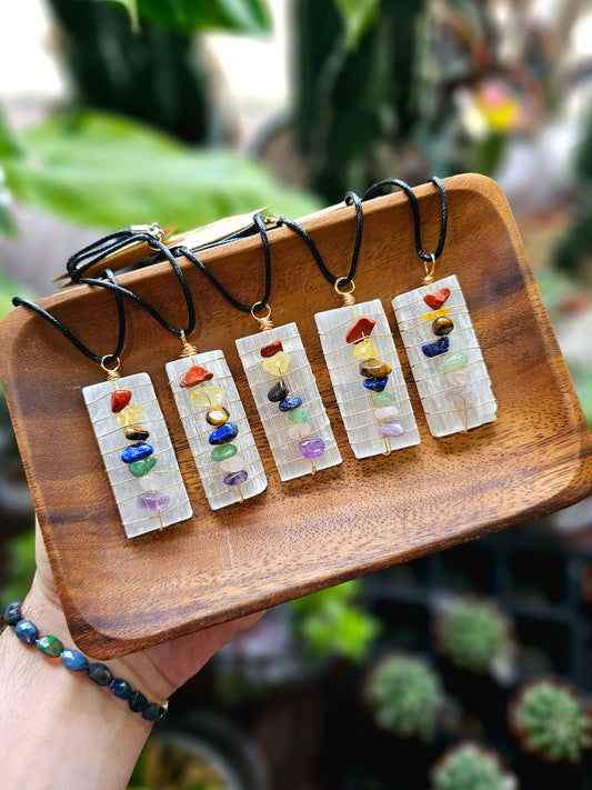 Selenite 7 Chakra Pendant Necklace