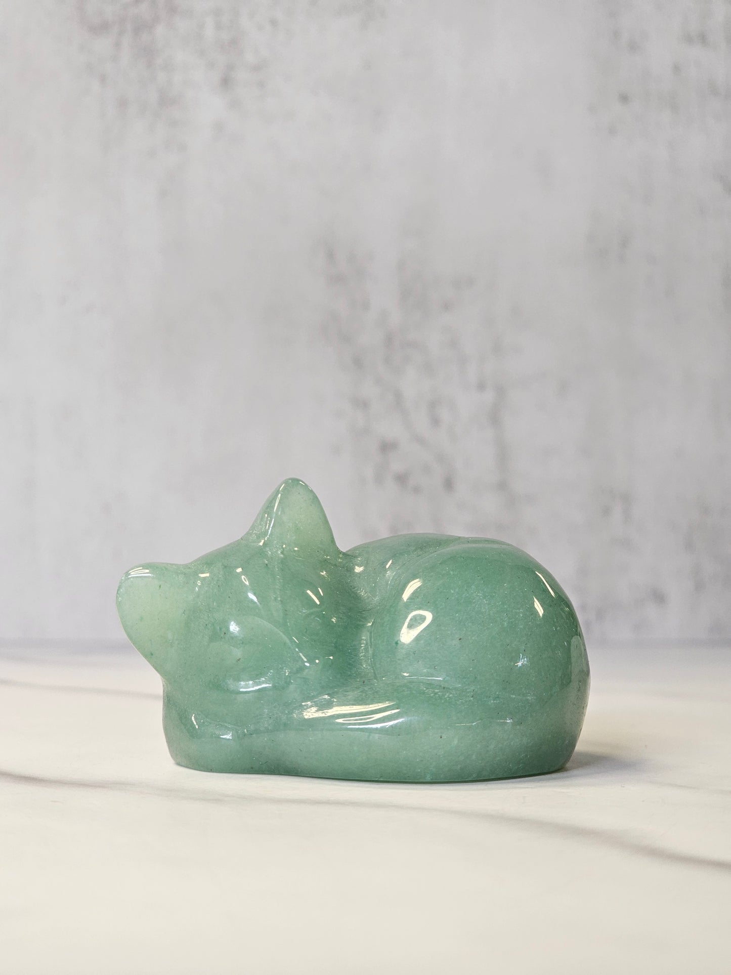 Green Aventurine Sleeping Cat Carving