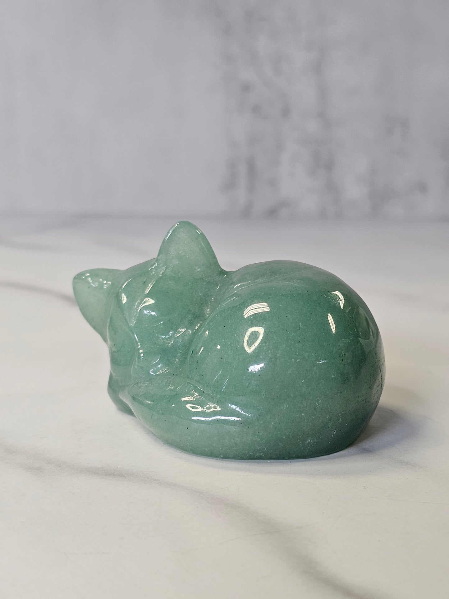 Green Aventurine Sleeping Cat Carving