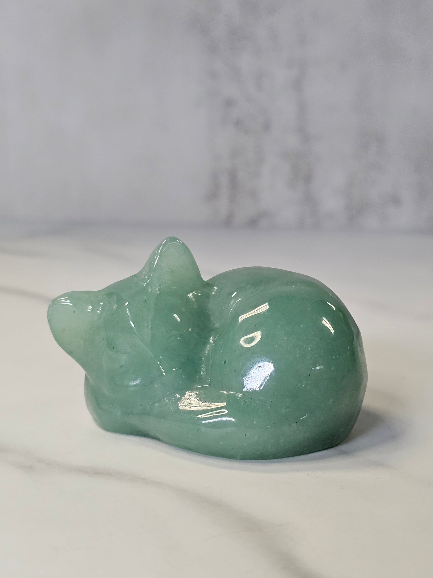 Green Aventurine Sleeping Cat Carving