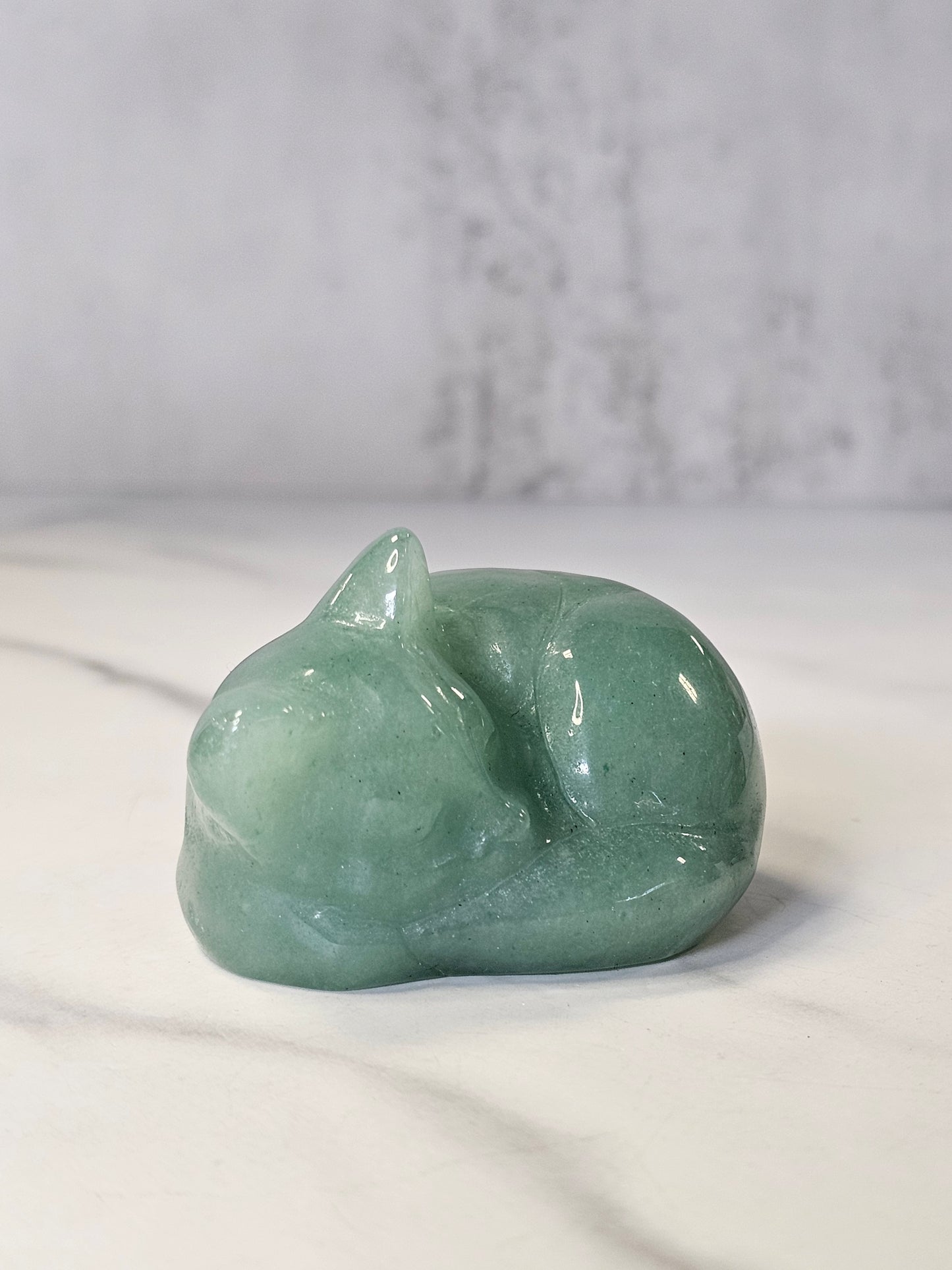 Green Aventurine Sleeping Cat Carving