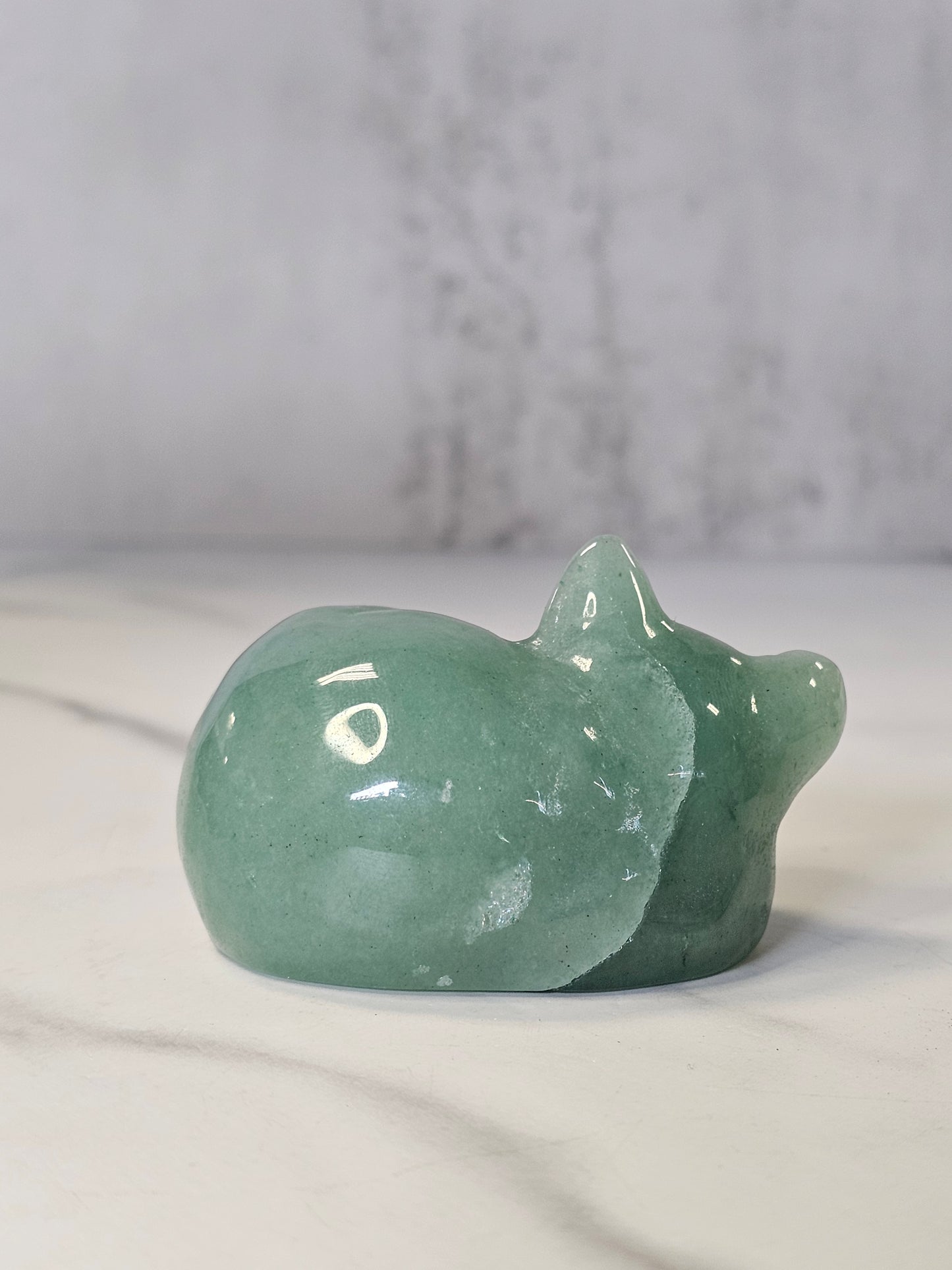 Green Aventurine Sleeping Cat Carving