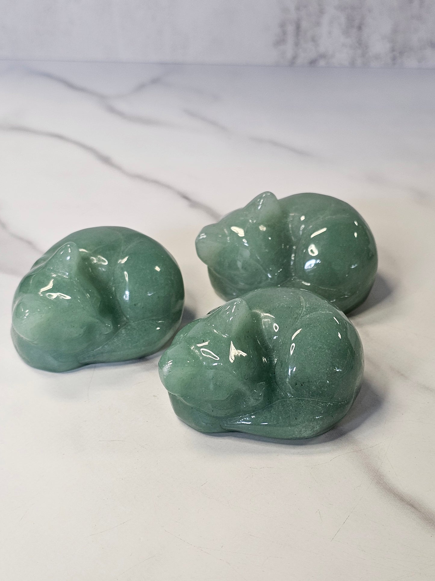 Green Aventurine Sleeping Cat Carving