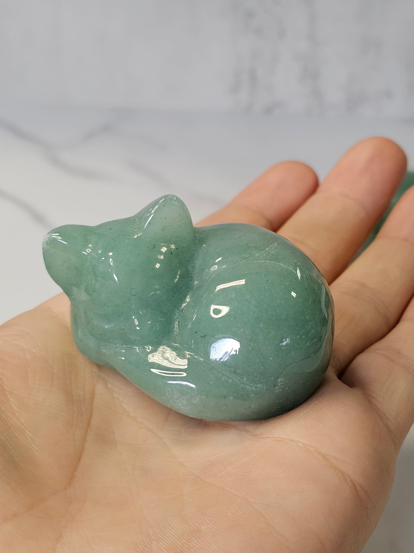 Green Aventurine Sleeping Cat Carving