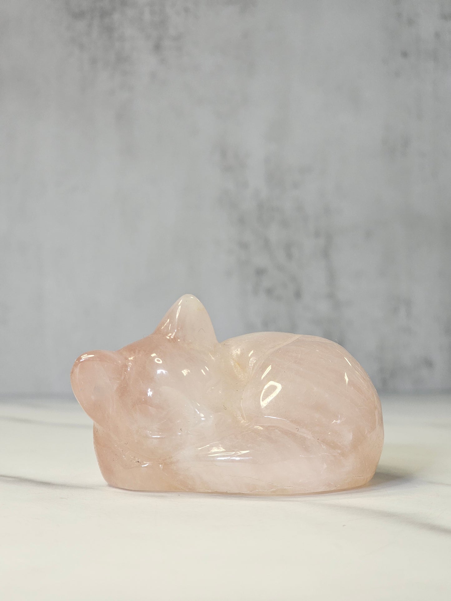 Rose Quartz Sleeping Cat Carving