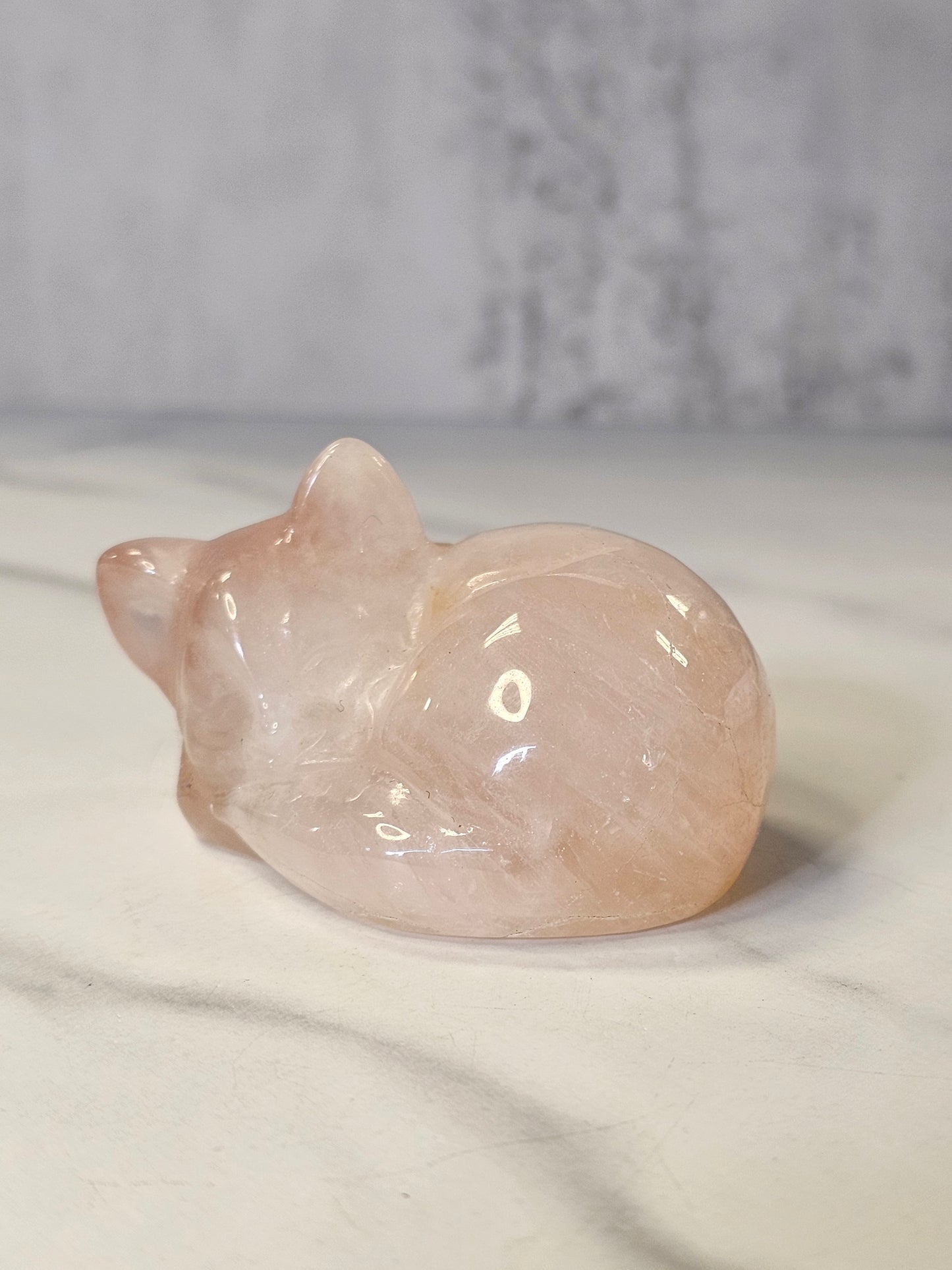 Rose Quartz Sleeping Cat Carving