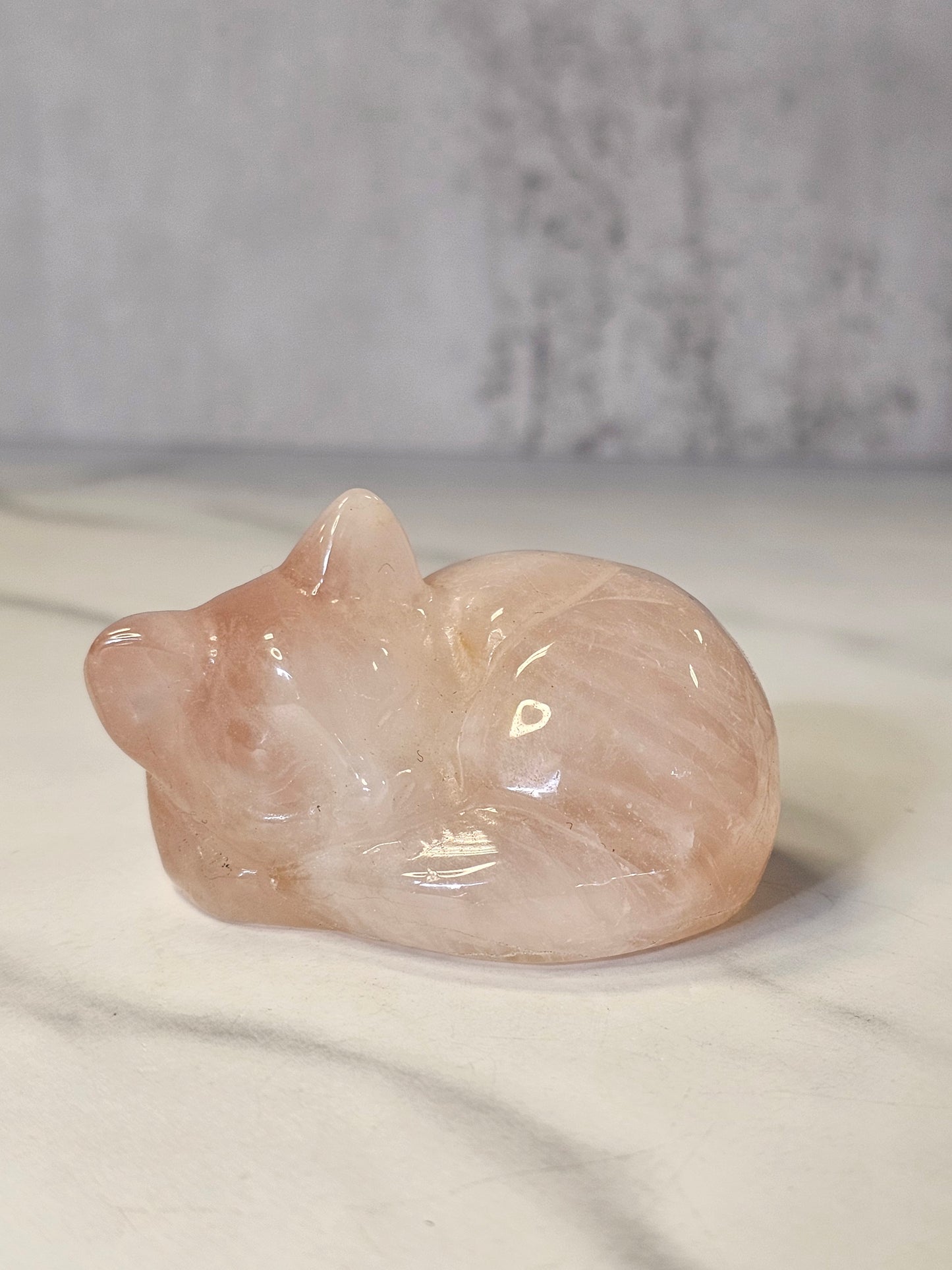 Rose Quartz Sleeping Cat Carving