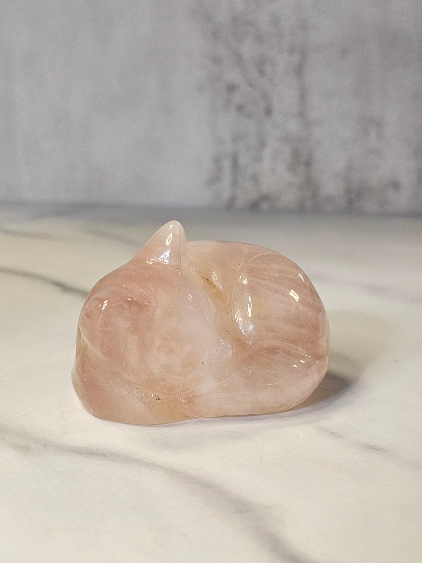 Rose Quartz Sleeping Cat Carving