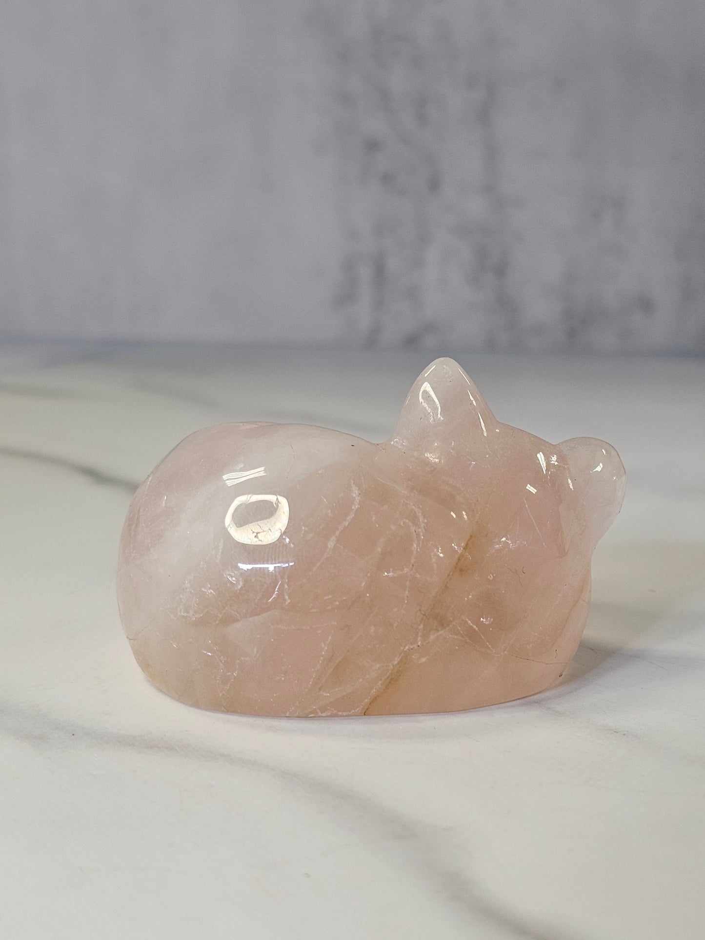 Rose Quartz Sleeping Cat Carving