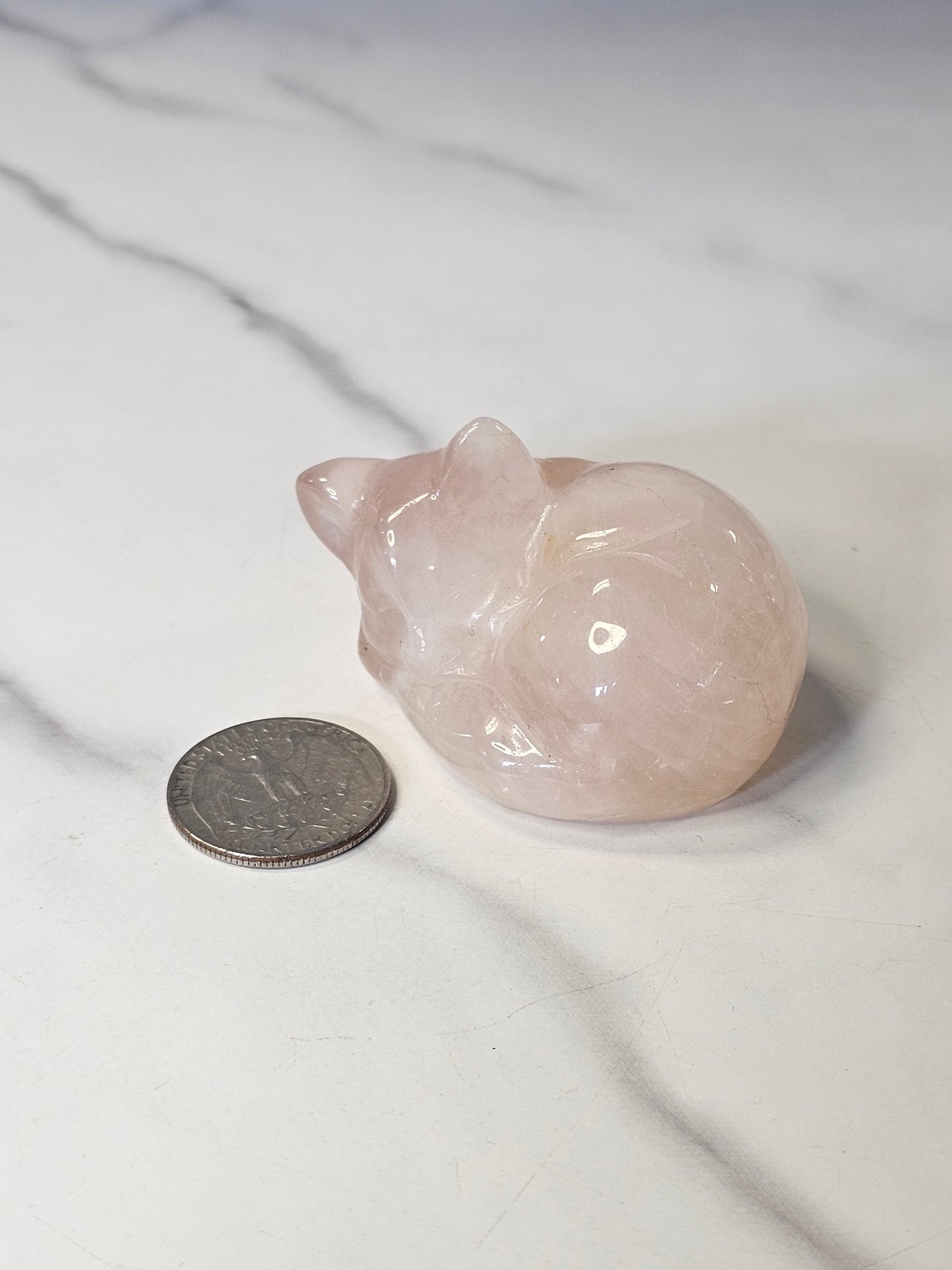 Rose Quartz Sleeping Cat Carving