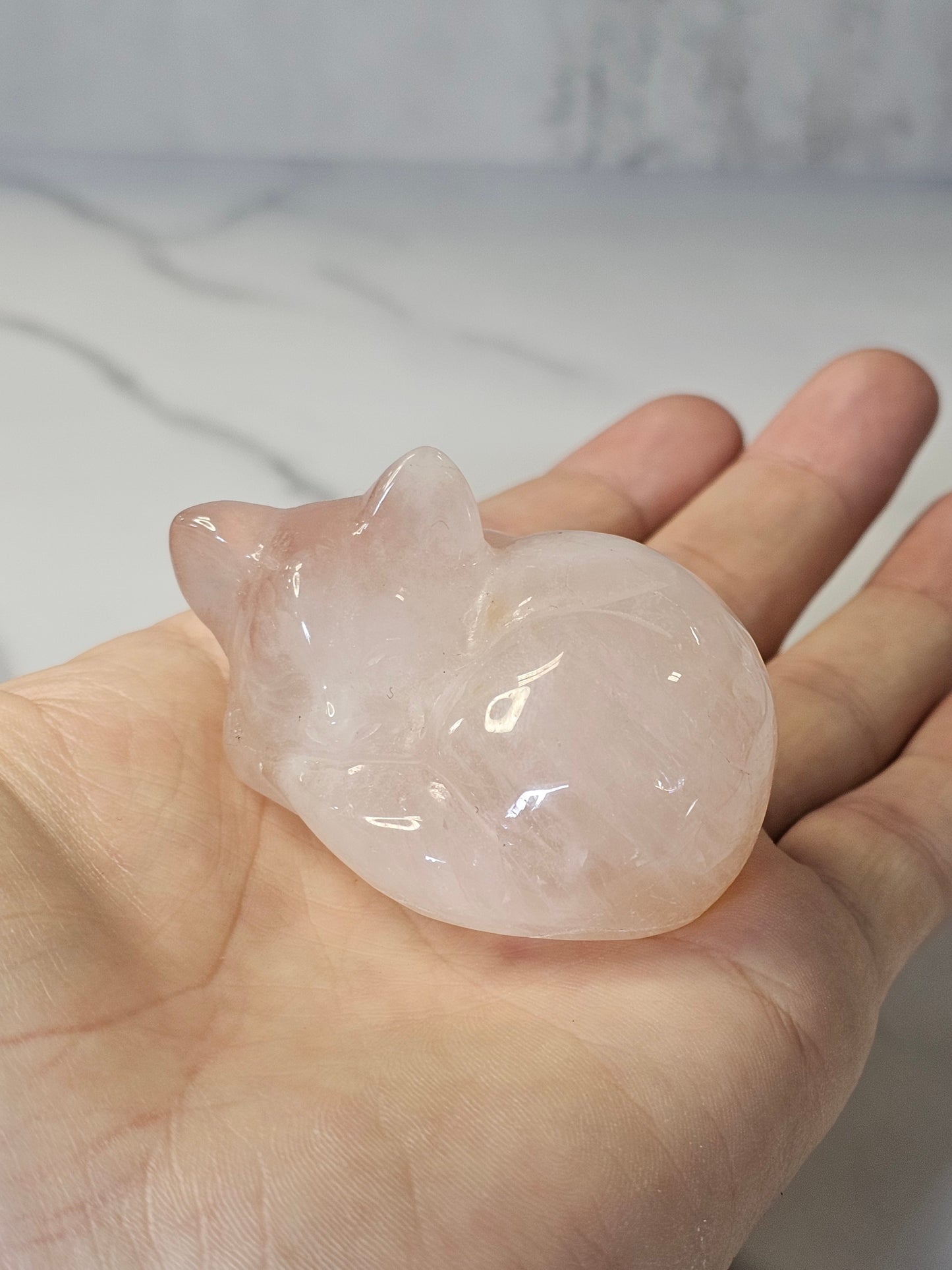 Rose Quartz Sleeping Cat Carving