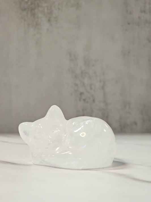Clear Quartz Sleeping Cat Carving