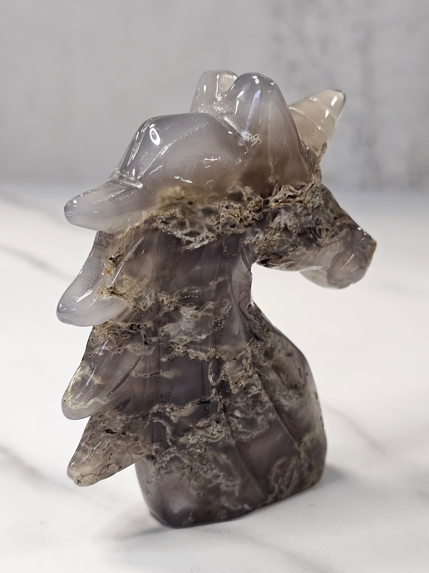 Moss Agate Unicorn Carving