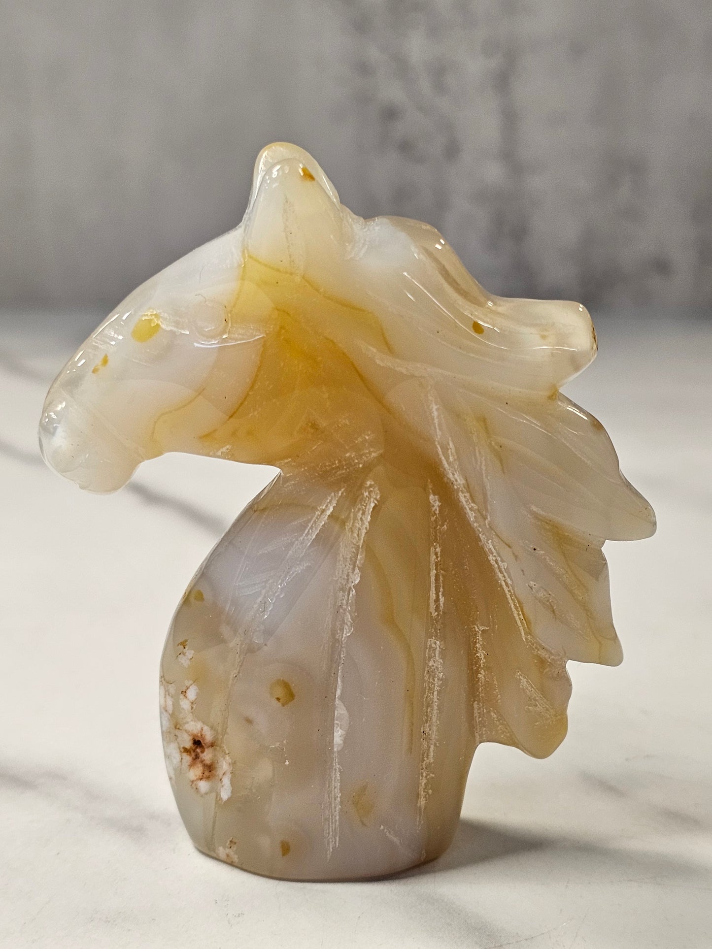 Flower Agate Horse Head Carving