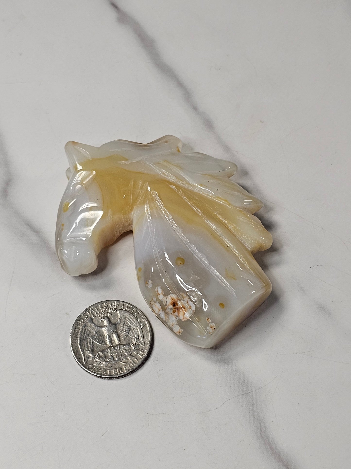 Flower Agate Horse Head Carving