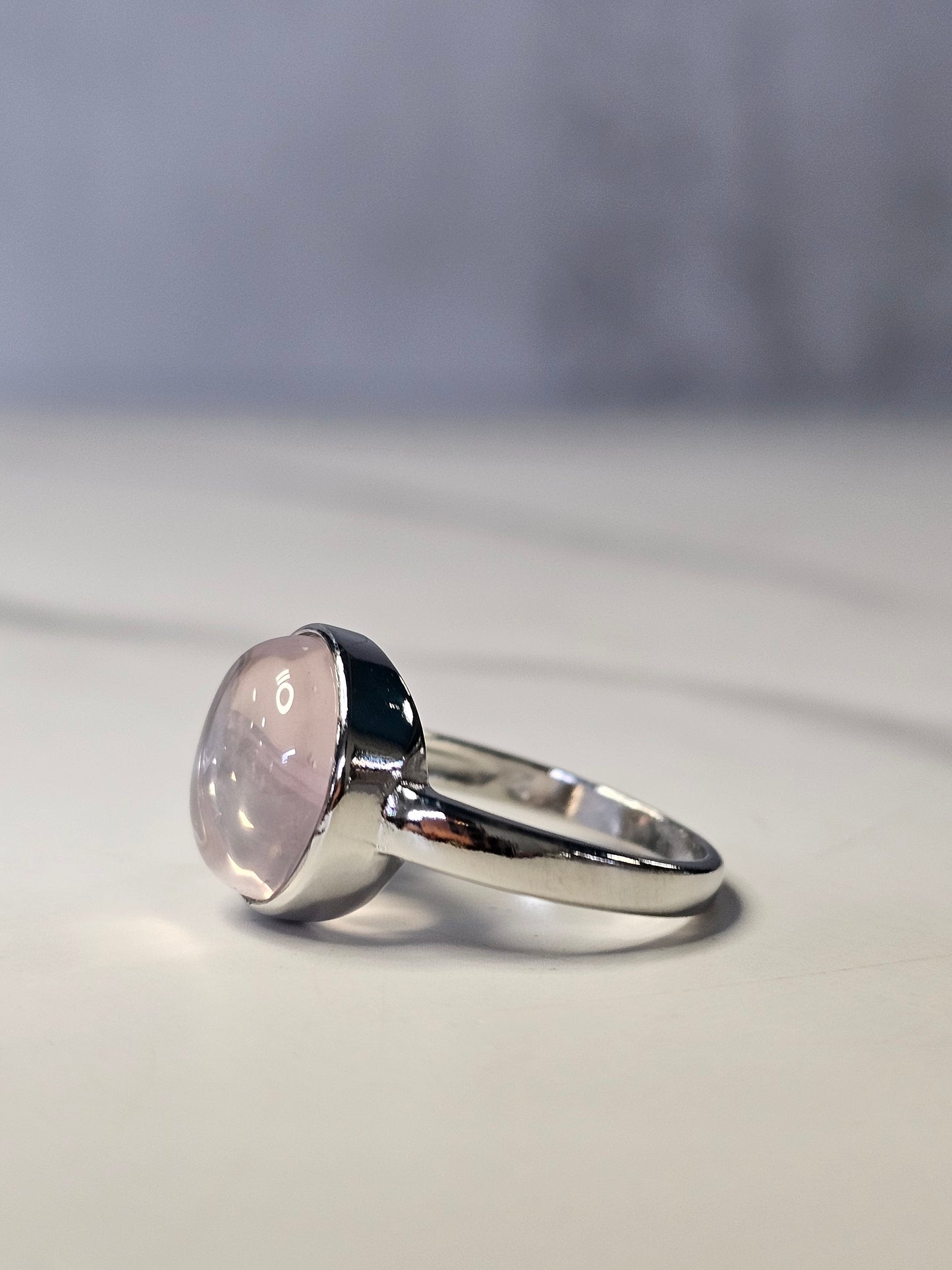 Rose Quartz White Bronze Ring