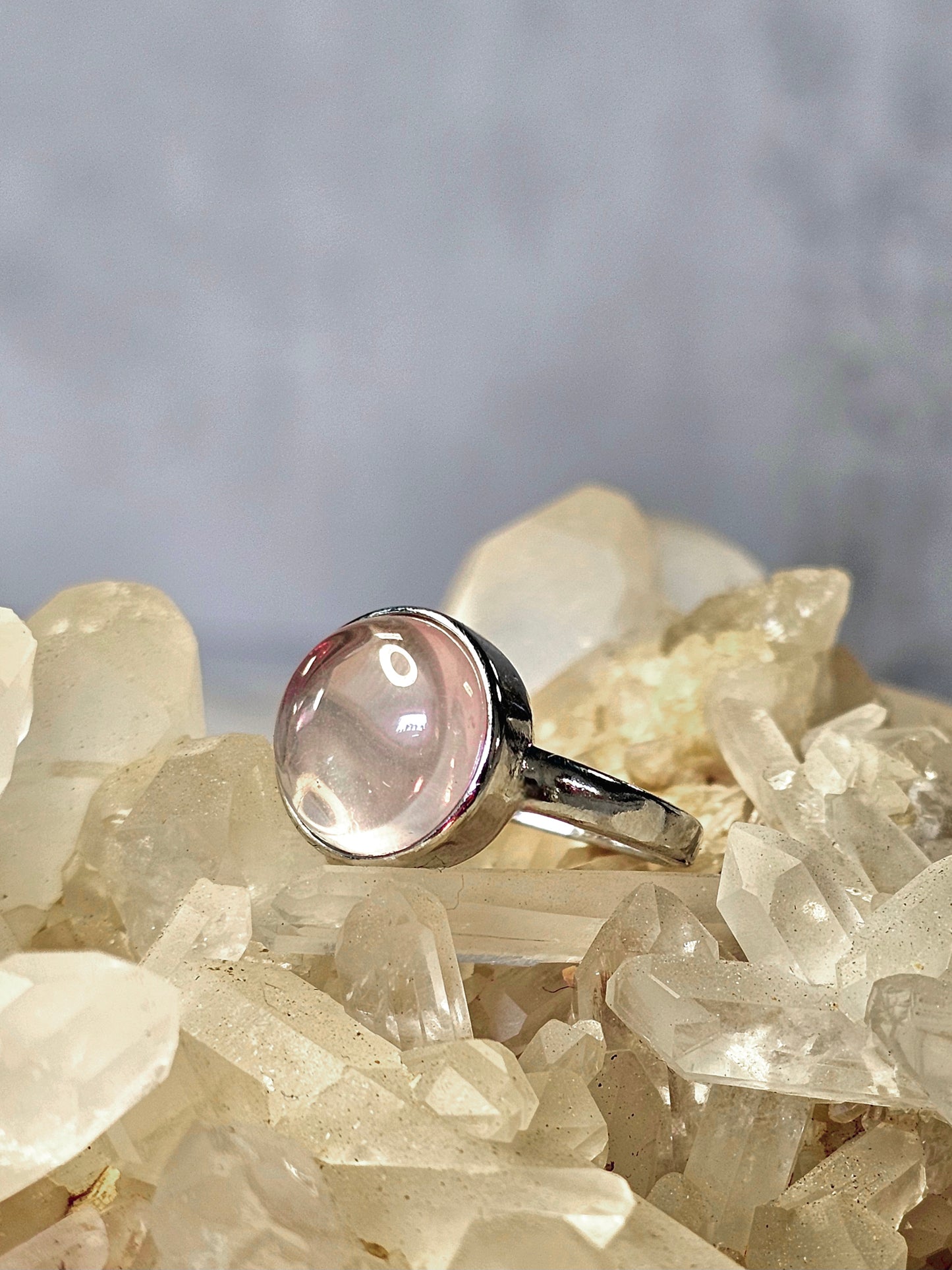 Rose Quartz White Bronze Ring