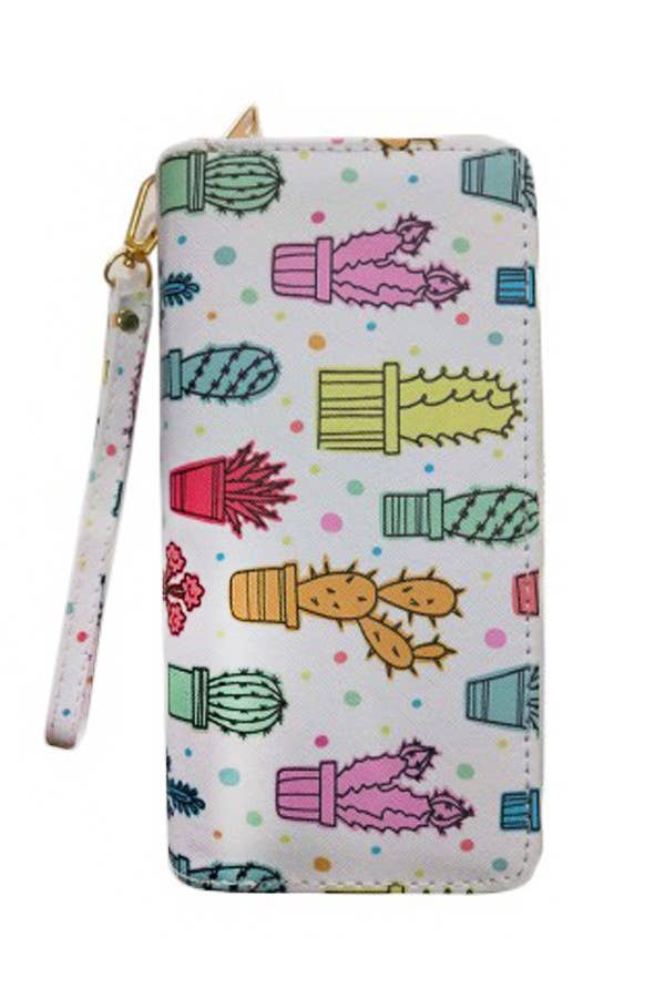 Cactus Print Double Zip Wallet – Quartz Botanicals