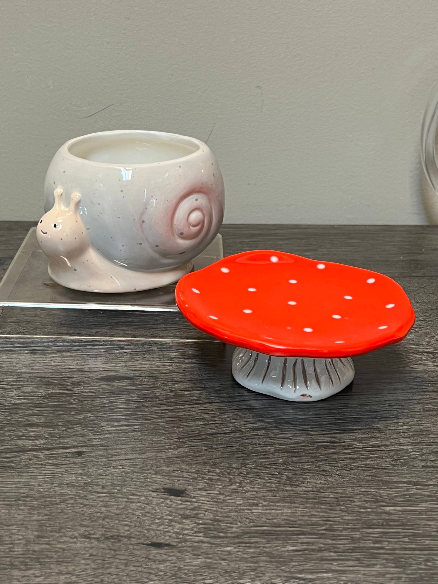 Snail & Mushroom Ceramic Footsie Planter