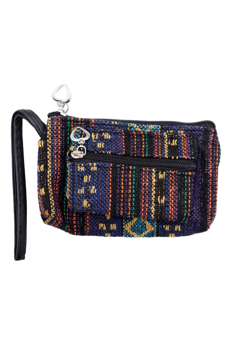 Woven Double Zipper Coin Bag Pouch