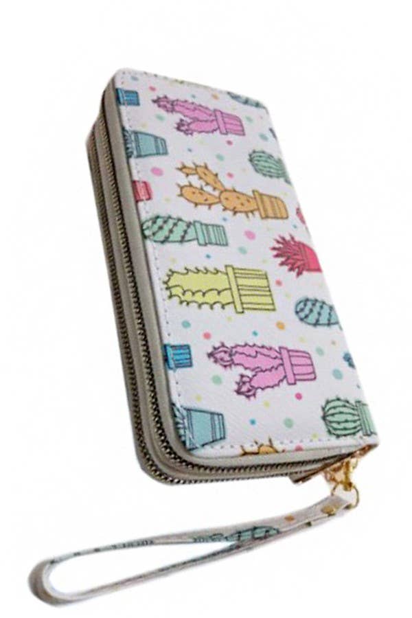 Cactus Print Double Zip Wallet