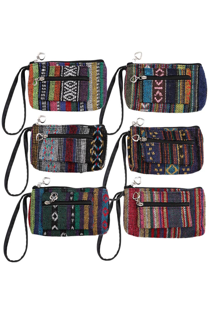 Woven Double Zipper Coin Bag Pouch