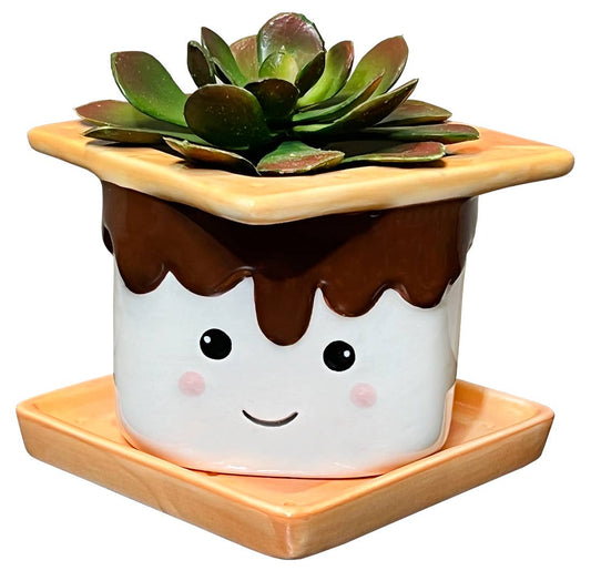 Tall S'mores Ceramic Planter with Graham Cracker Dish