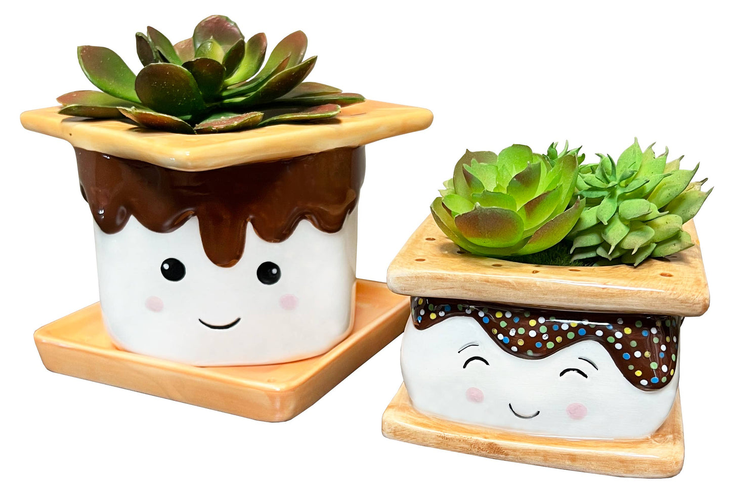 Tall S'mores Ceramic Planter with Graham Cracker Dish