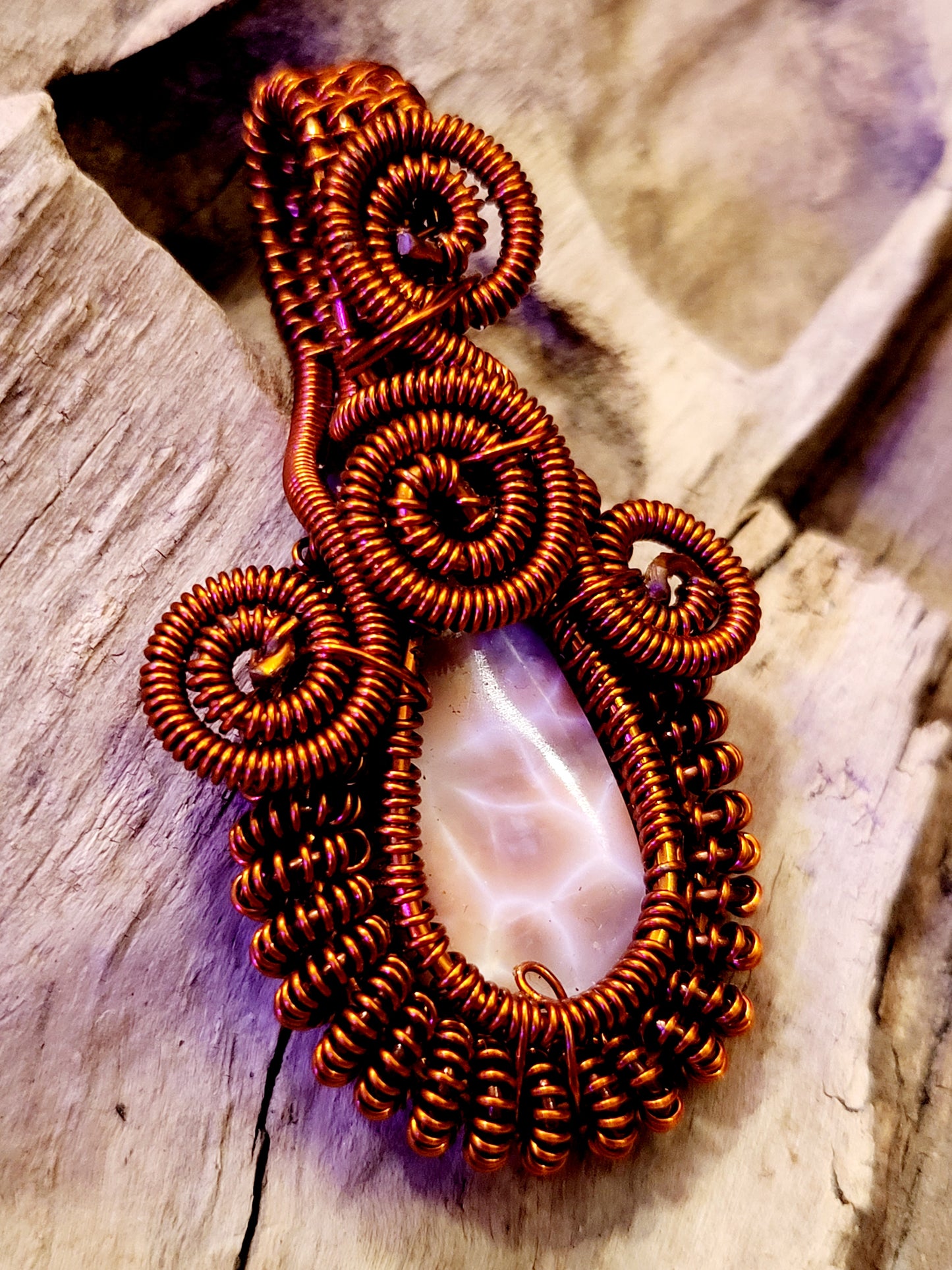 Peach Agate Copper Wire Wrapped Necklace