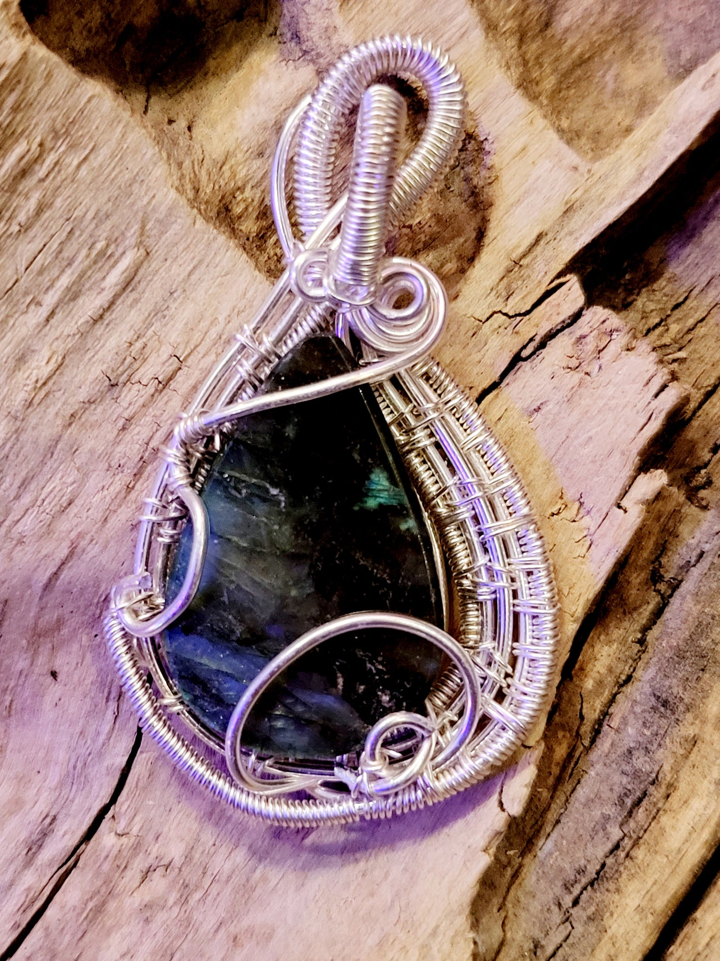Labradorite Silver Wire Wrapped Necklace