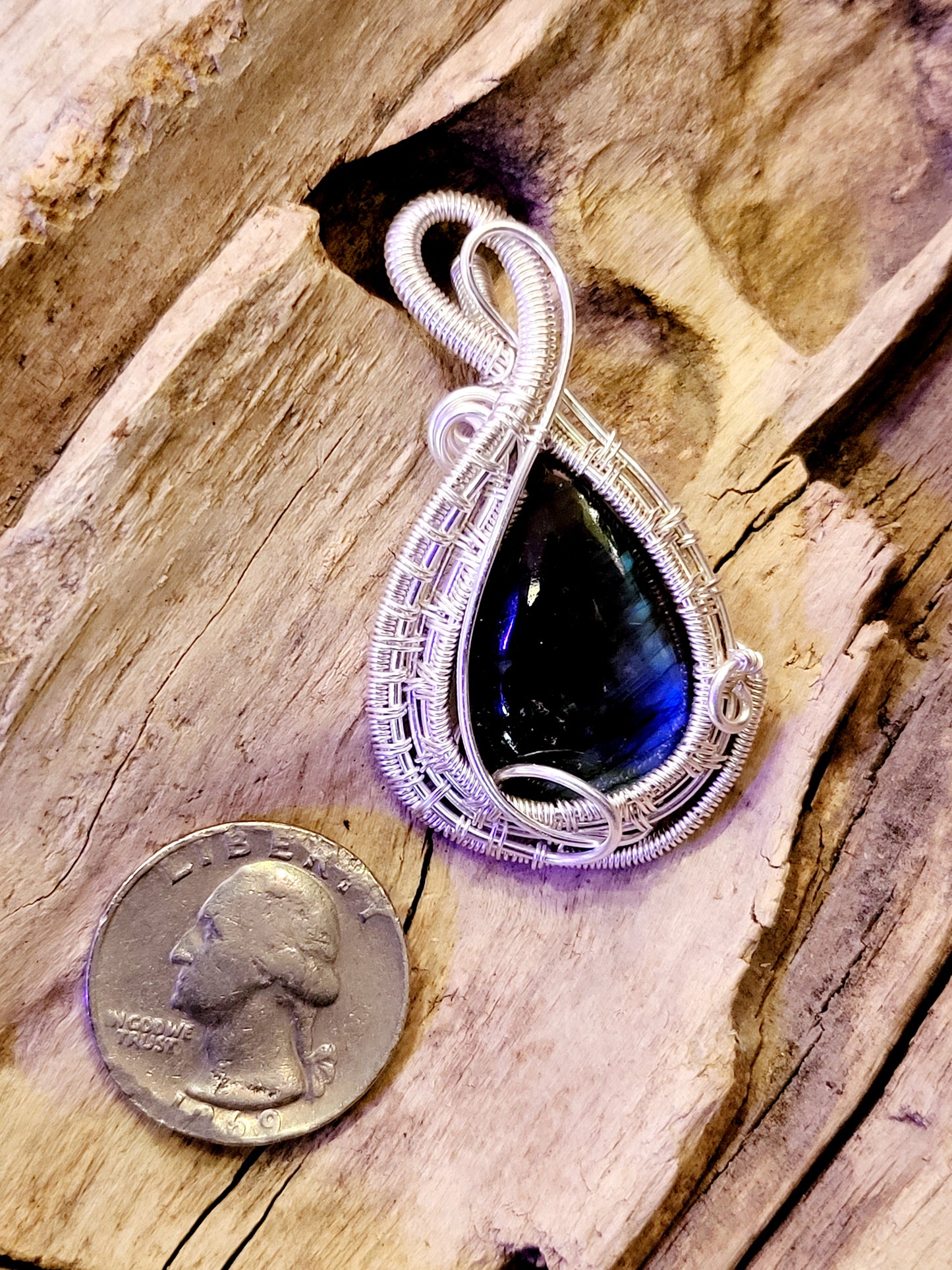 Labradorite Silver Wire Wrapped Necklace