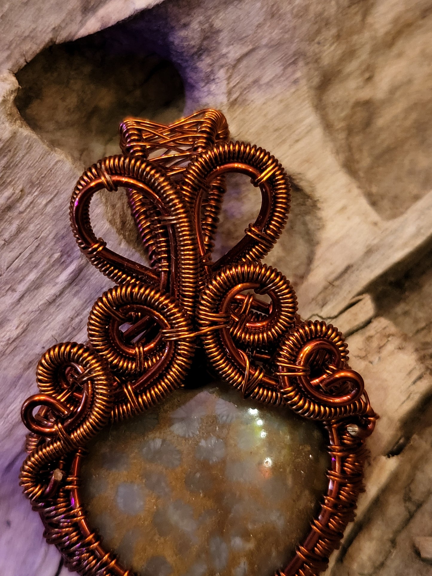 Spotted Jasper Copper Wire Wrapped Necklace