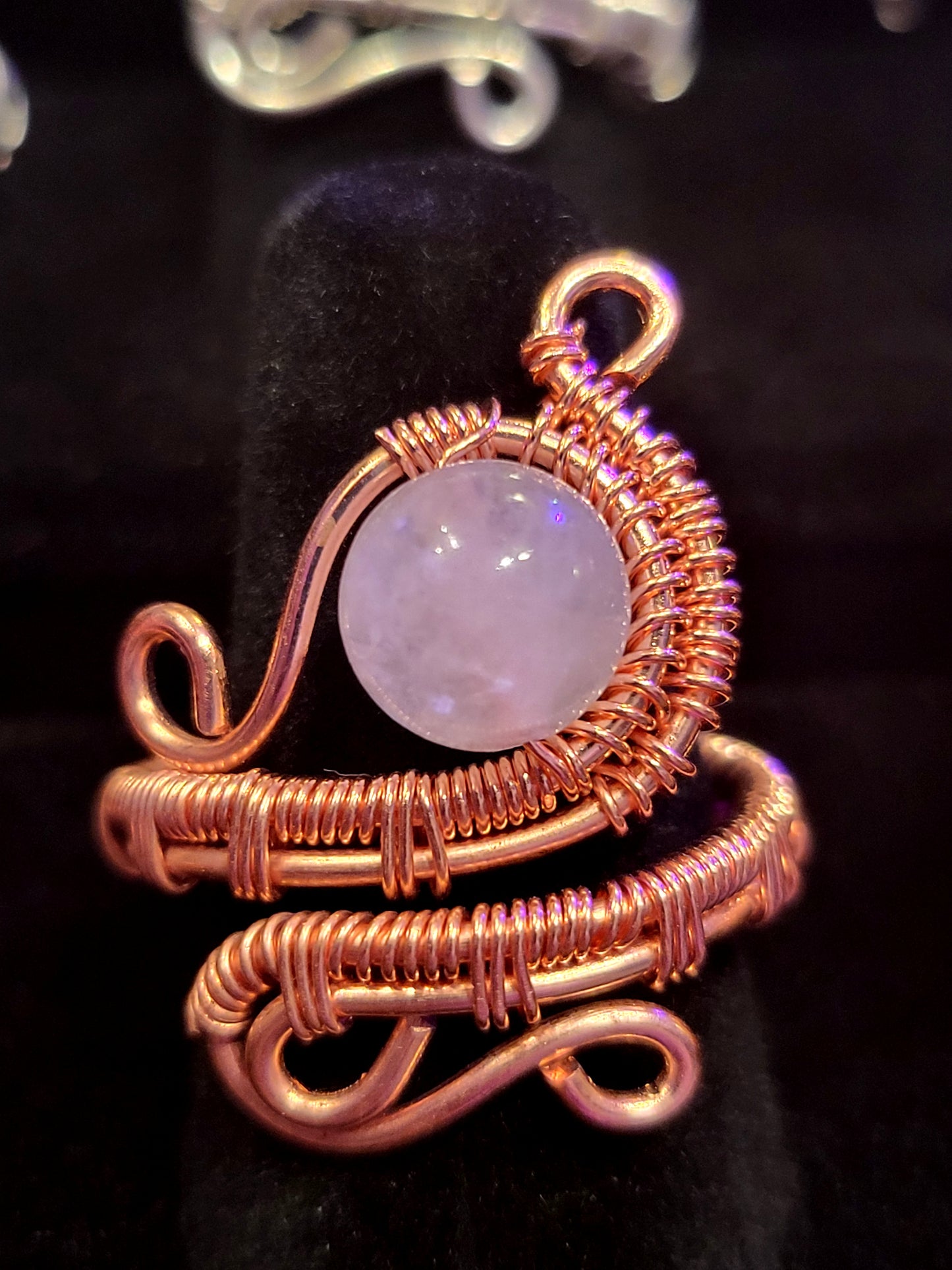 Rose Quartz and Copper Wire Wrapped Ring