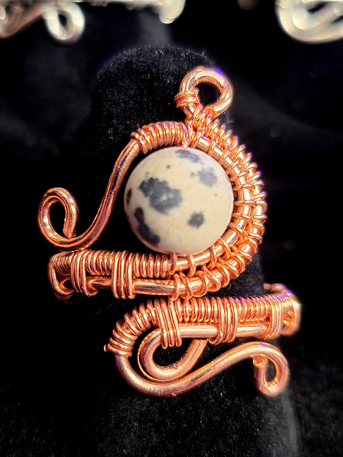 Dalmation Jasper and Copper Wire Wrapped Ring