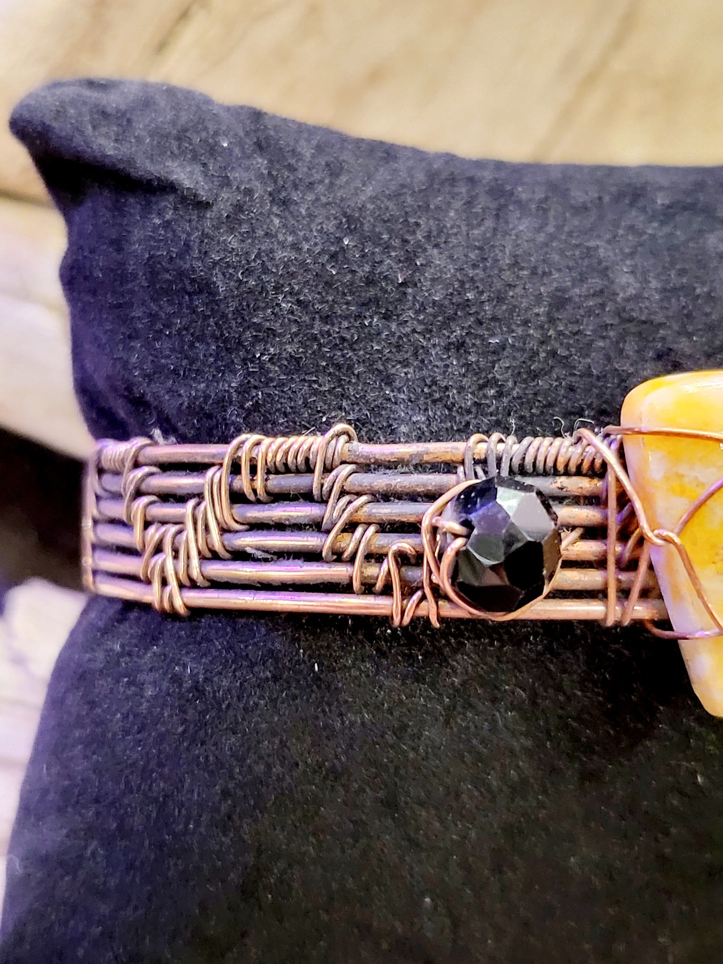Bumblebee Jasper and Obsidian Wire Wrapped Cuff
