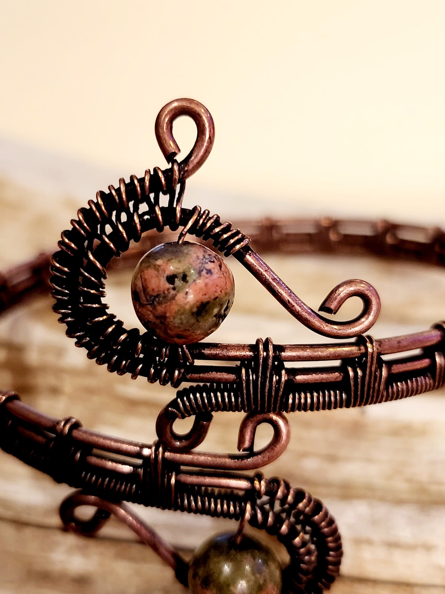 Unakite Wire Wrapped Bracelet