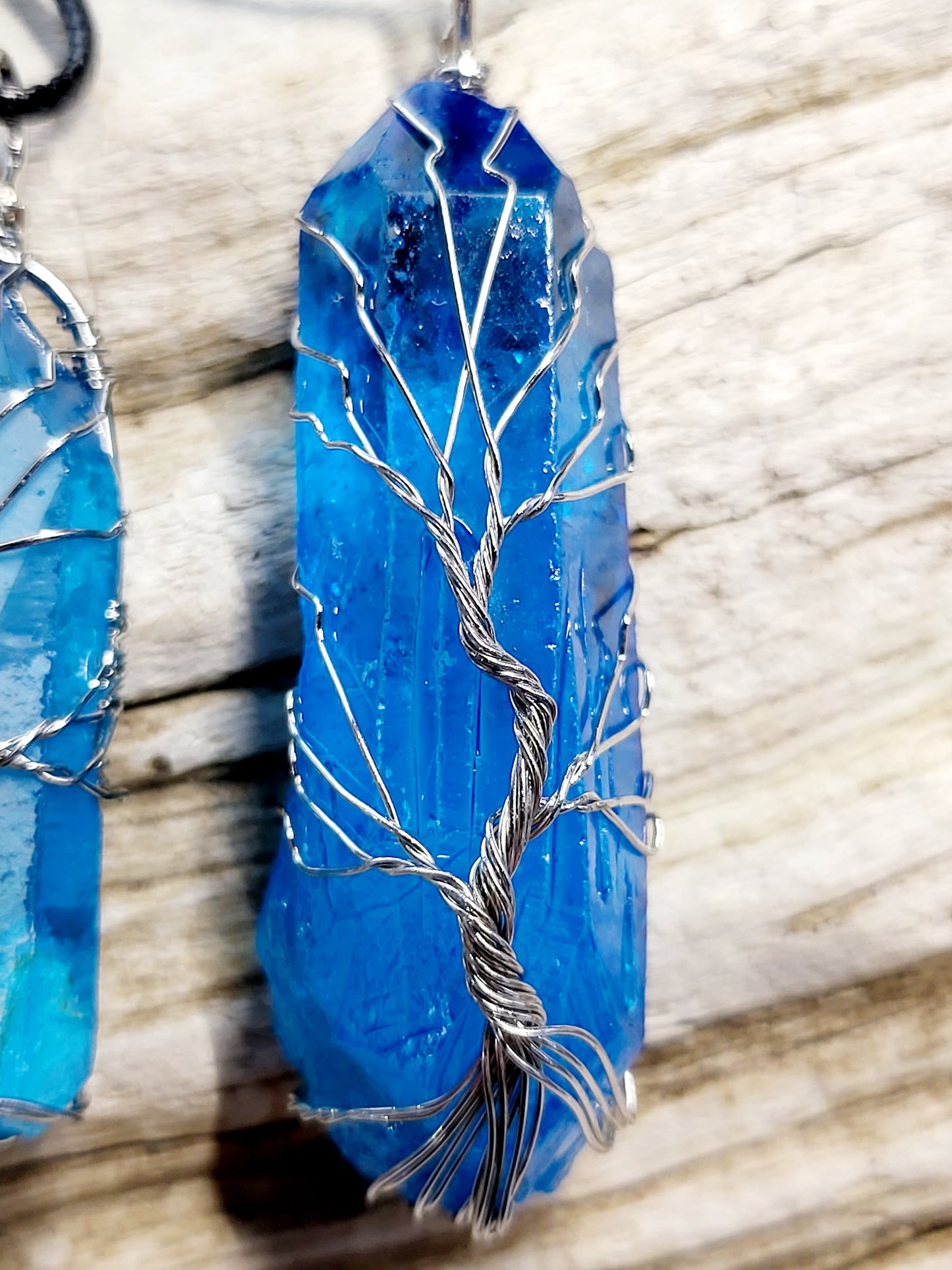 Blue Quartz Tree of Life Silver Wire Wrapped Necklace
