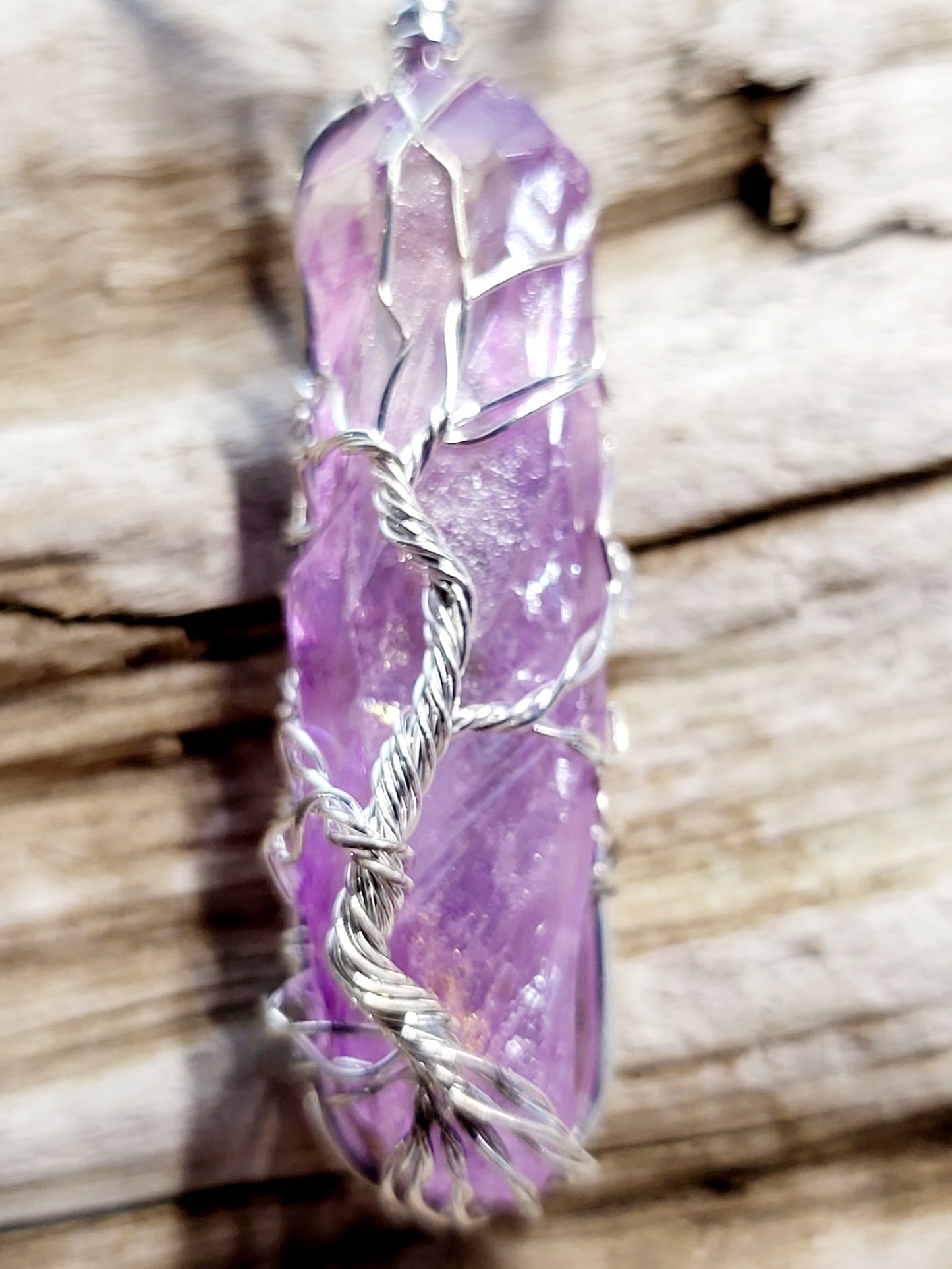 Purple Quartz Tree of Life Silver Wire Wrapped Necklace