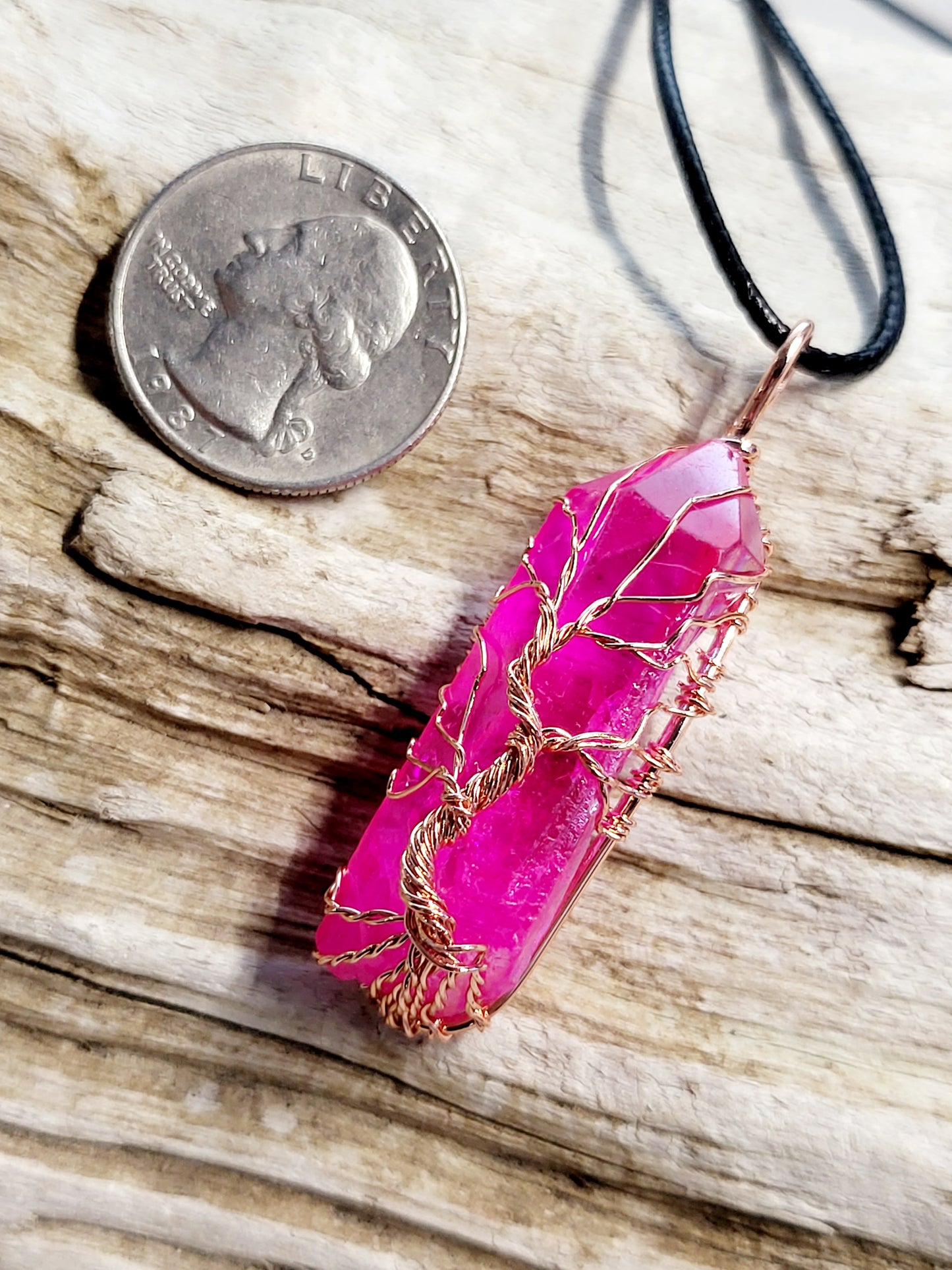 Pink Quartz Tree of Life Copper Wire Wrapped Necklace