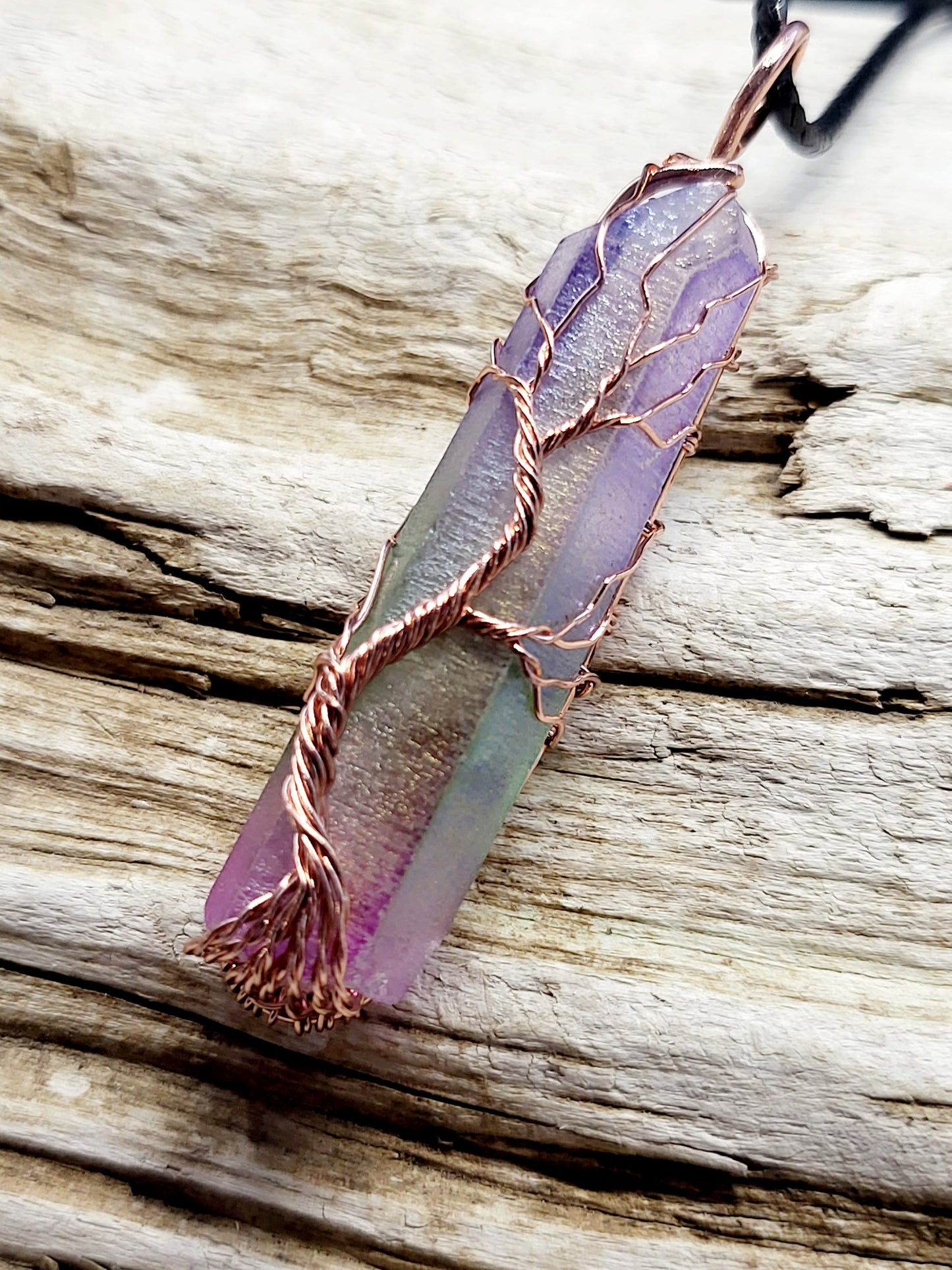 Rainbow Quartz Tree of Life Copper Wire Wrapped Necklace