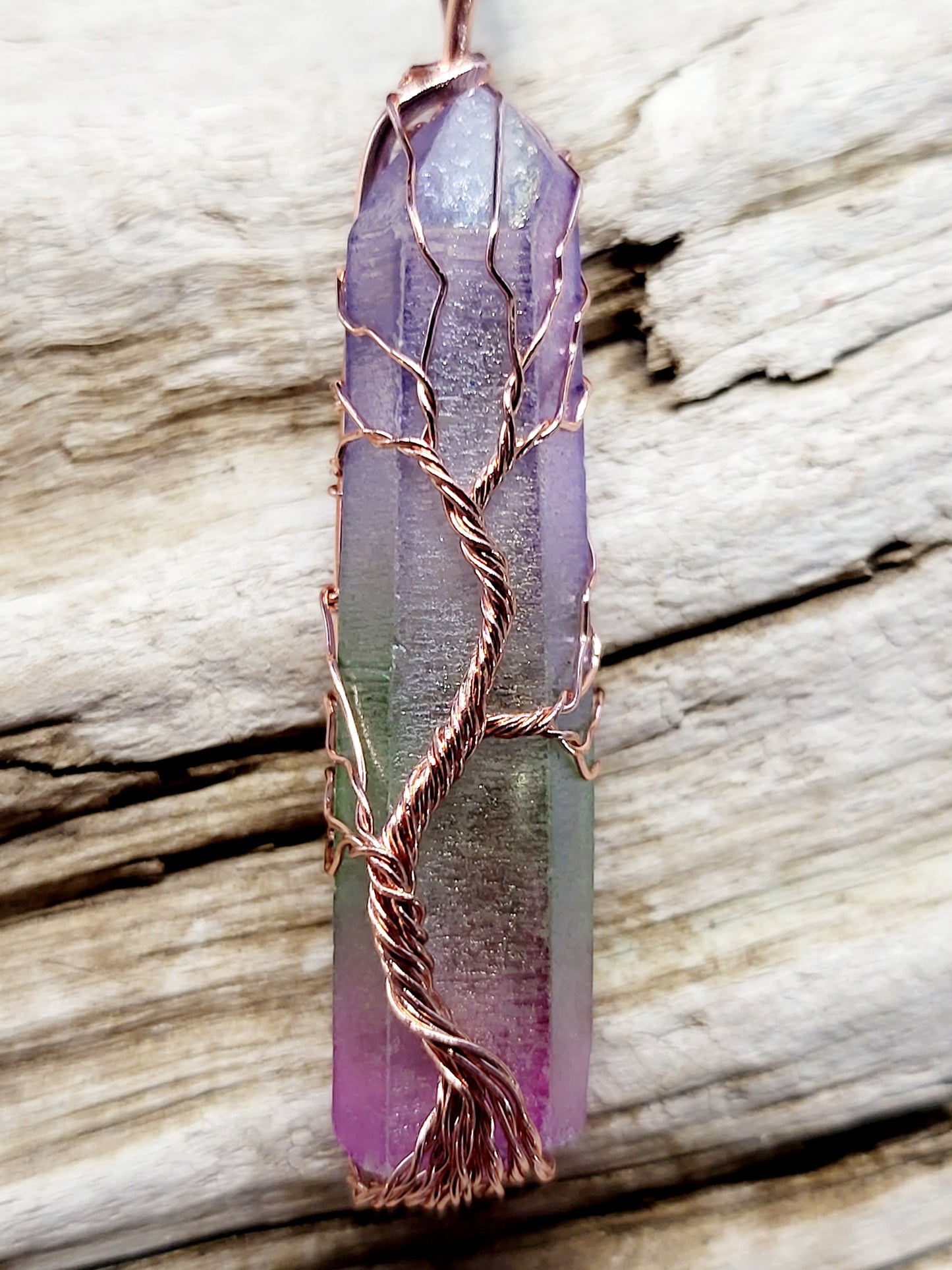 Rainbow Quartz Tree of Life Copper Wire Wrapped Necklace