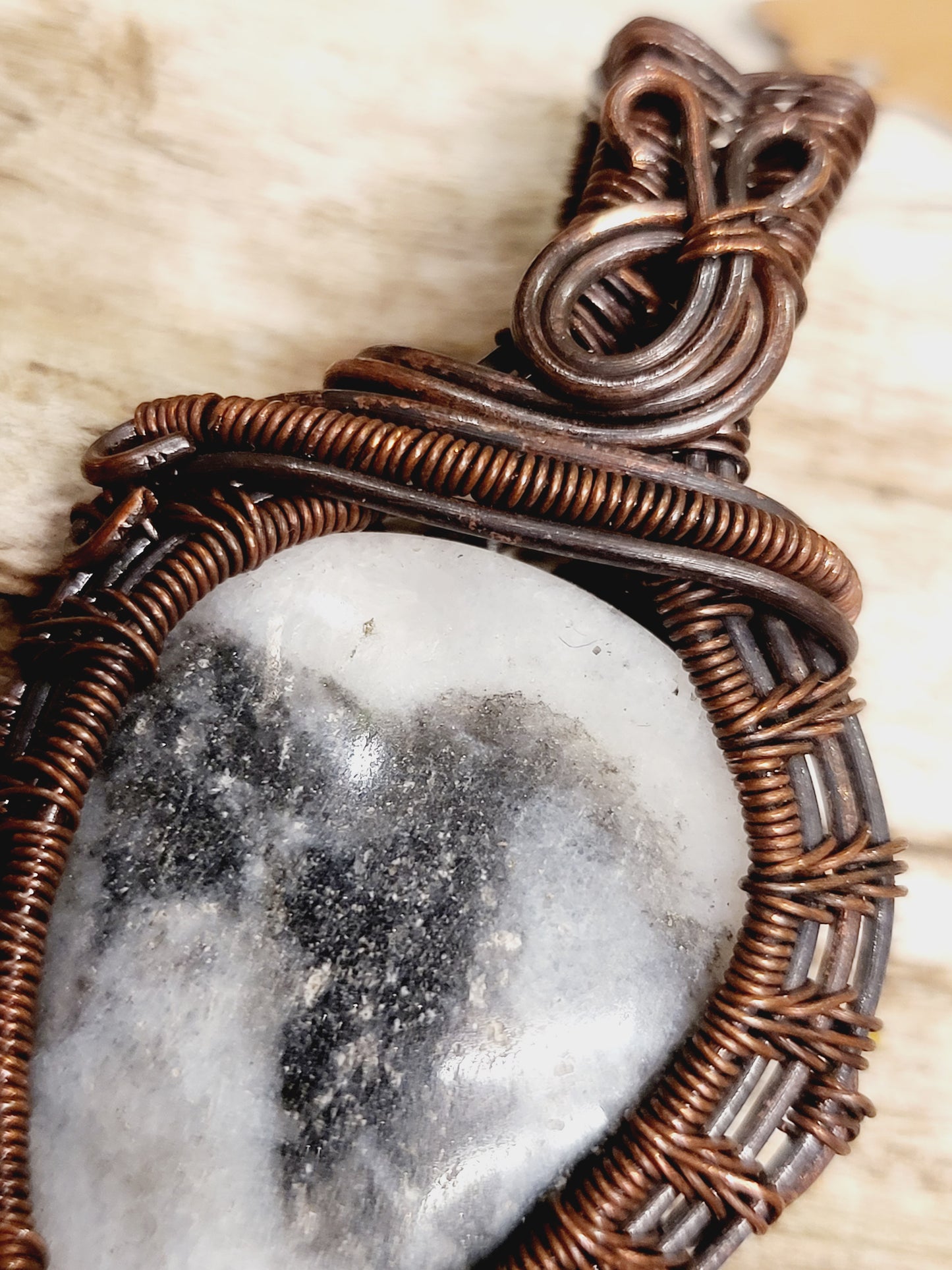 Jasper Oxidized Copper Wire Wrapped Necklace Pendant