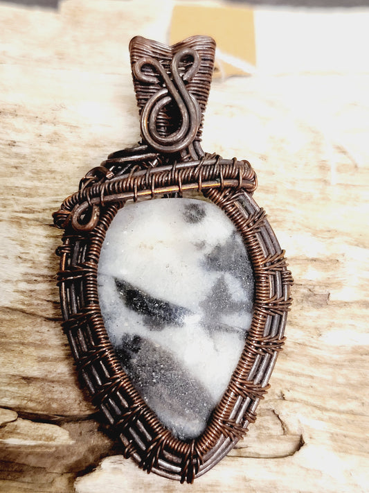 Jasper Oxidized Copper Wire Wrapped Necklace Pendant