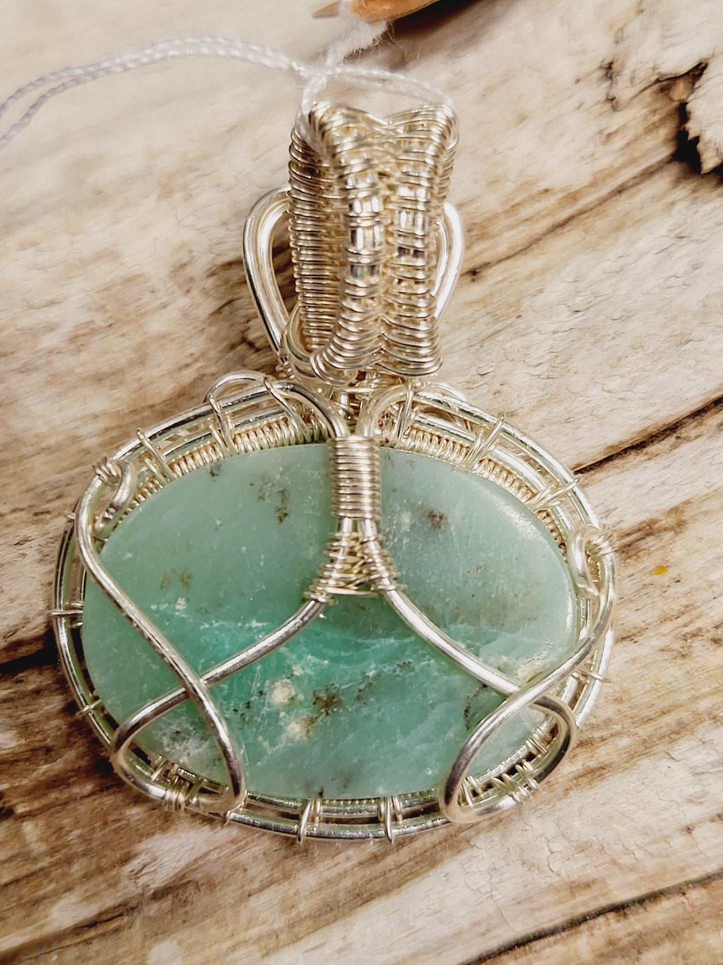 Chrysoprase Silver Wire Wrapped Necklace Pendant