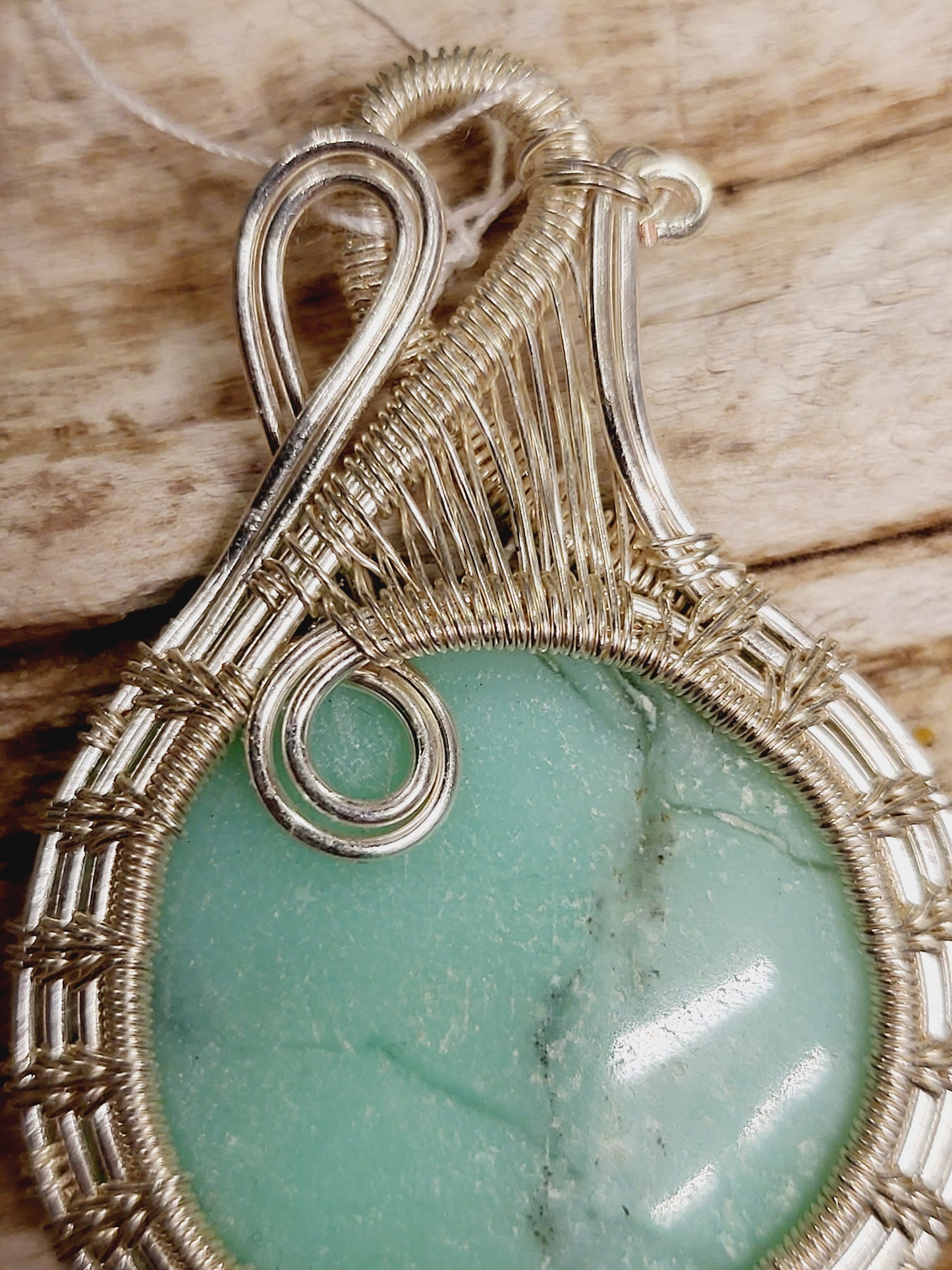 Chrysoprase Silver Wire Wrapped Necklace Pendant