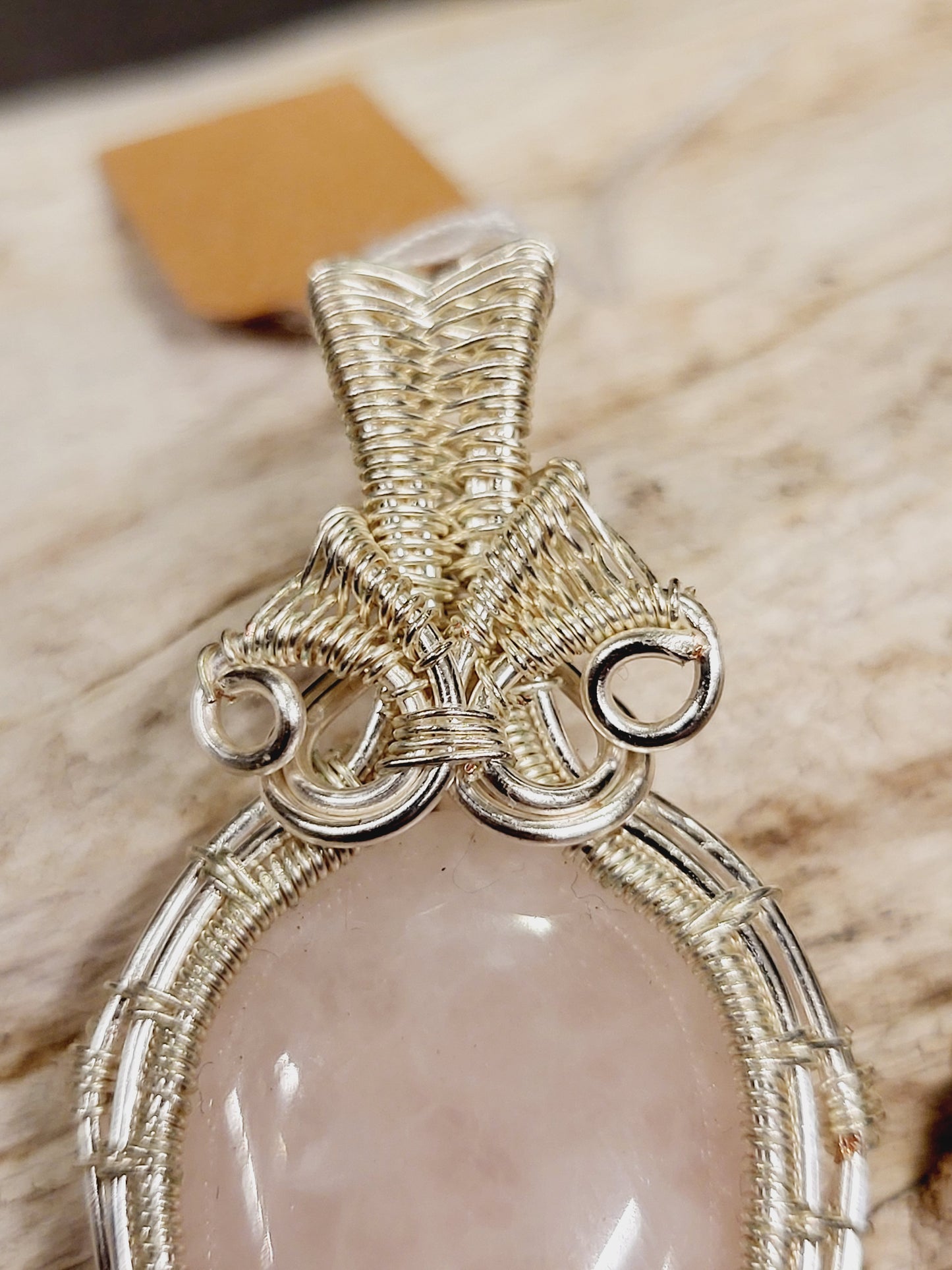 Rose Quartz Silver Wire Wrapped Necklace Pendant