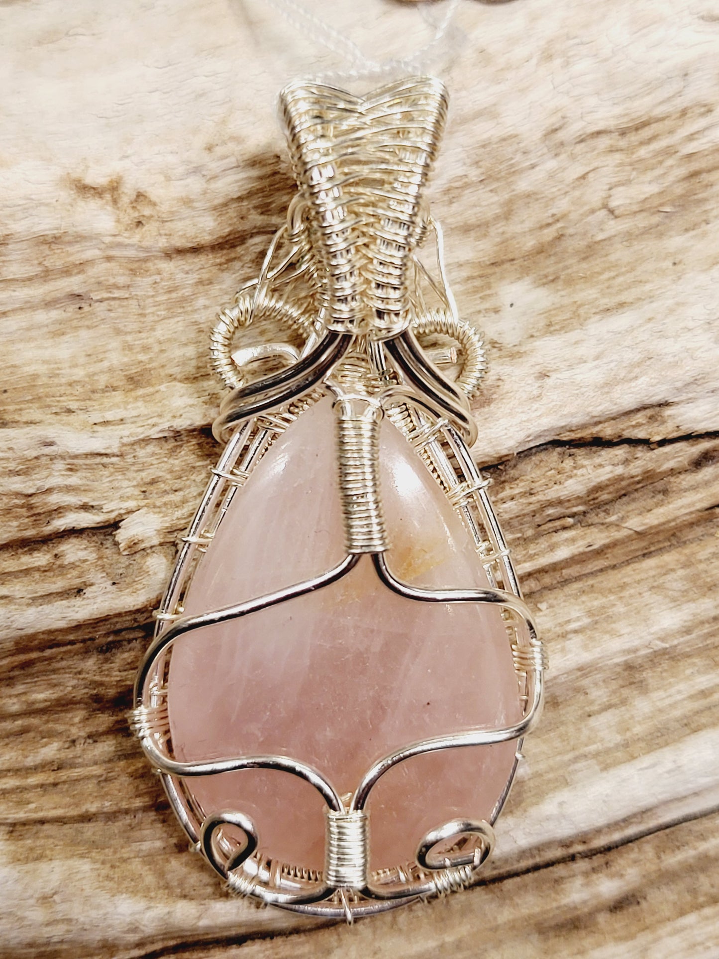 Rose Quartz Silver Wire Wrapped Necklace Pendant