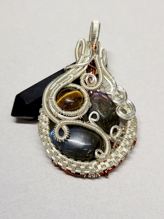 Multi-Crystal Silver Wire Wrapped Pendant Necklace